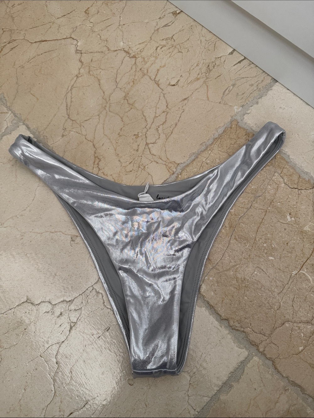 Metallic Silver High-Cut Bikini Bottom - Women Swim